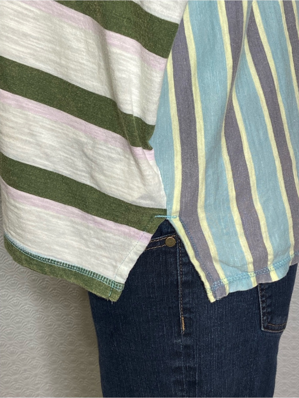 WE THE FREE Get Real Tee Oversized Striped Colorblock Cotton Green Size XS - Picture 7 of 14